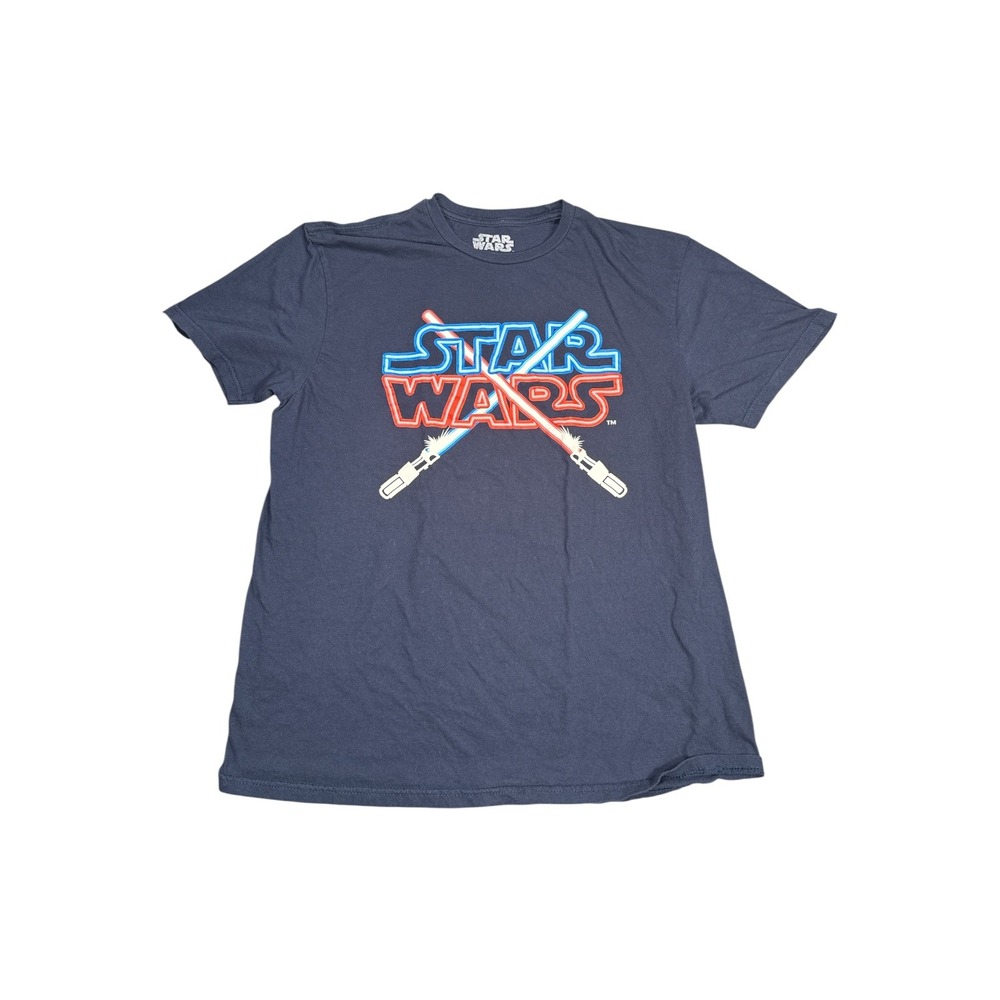Star Wars Lightsaber Neon Logo Graphic T-Shirt Mens Large Blue Hybrid Cotton Tee